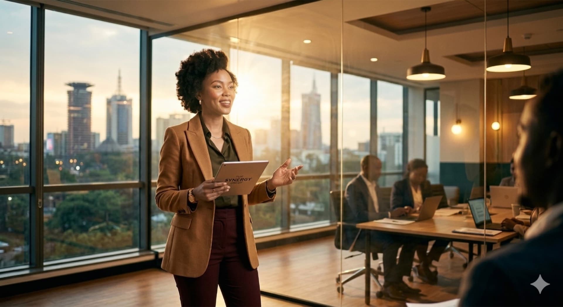 BP Creatives - Professional woman presenting in modern Nairobi office